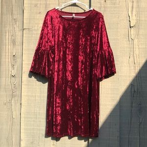 Burgundy Velvet Dress with Bell Sleeves